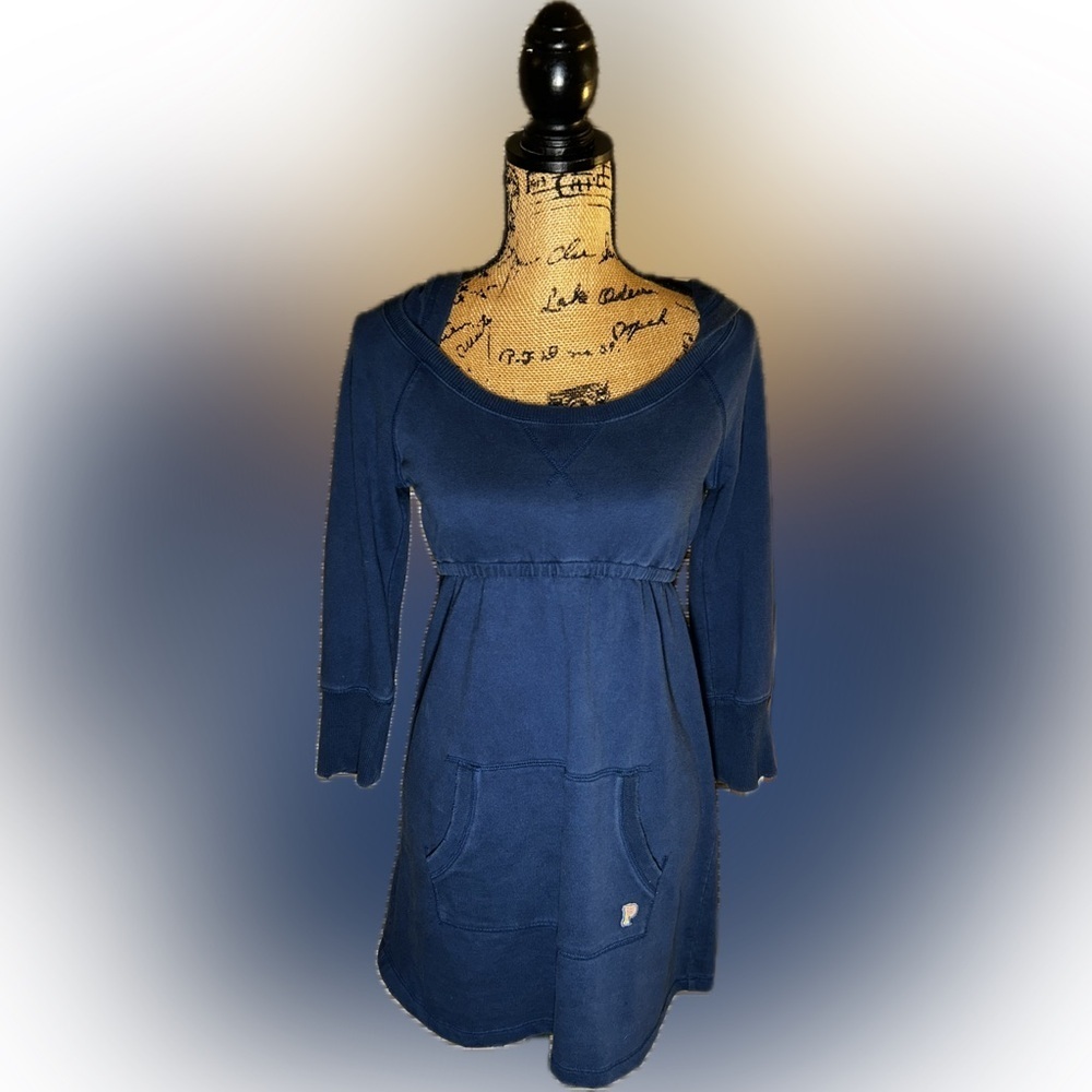 Y2K Babydoll PINK Victoria's Secret Navy Blue Sweatshirt Hoodie Mini Dress S VTG